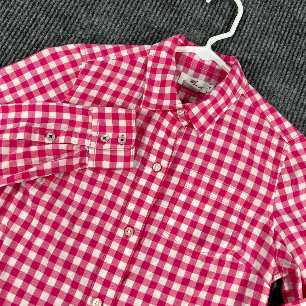 Vineyard Vines Button Up Shirt Womens 2 Pink Gingham Long Sleeve Cotton Casual